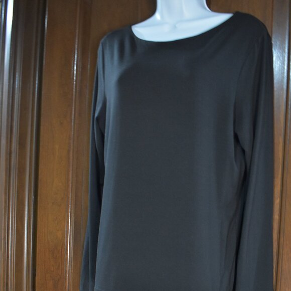 Talbots Silk Blend Long Sleeve Scoop Neck Blouse Size Large Black - Picture 6 of 12